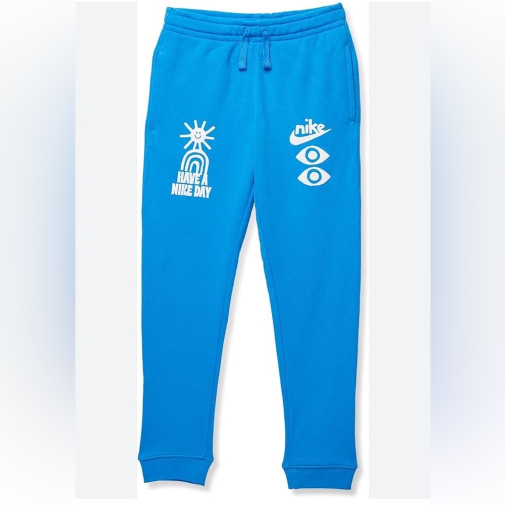 NWT NIKE Kids Vibrant Blue Graphic HBR-Statement Fleece Pants. XL 18-20 big kid